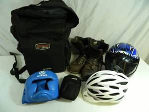 lot 36 image: Irish Setter Boots, Motorcycle Bag, Helmets, Etc