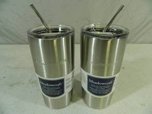 lot 81 image: 2 New Stainless Tumblers with Straws