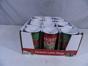 lot 128 image: 12 New Holiday Ceramic Latte Mugs