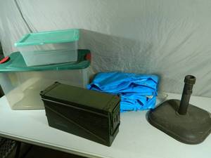 lot 190 image: Ammo Can, Totes, Tarp, and More