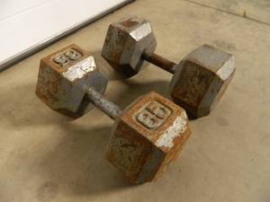 lot 10D image: Pair of 65 lb Dumb Bells
