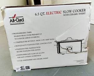 lot 227 image: All Clad Metalcrafters LLC 6.5 Quart Electric Slow Cooker with Ceramic Insert Never used still in Its Original Box