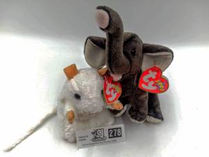 lot 278 image: Rare Vintage Retired  2000 Ty Beanie Babies Cheezer the White Mouse And Trumpet the Elephant Both With Tags