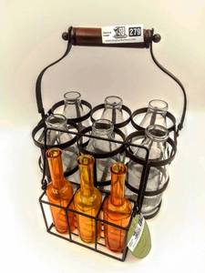 lot 279 image: Iron Bud Vase Caddy with Vases and Iron Bottle Caddy with Bottles