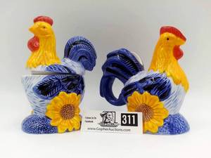 lot 311 image: Vintage Avon Gift Collections Hand Painted Rooster Set, Never Used Still in Box