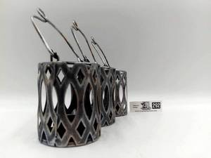 lot 292 image: Stainless Steel Bundle Set of 3 Bowls, 3 Candle Holders, 2 Storage Baskets, Decorative Metal Basket