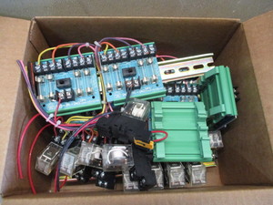 lot 181 image: Misc Box of fused output boards and cube relays with din rail