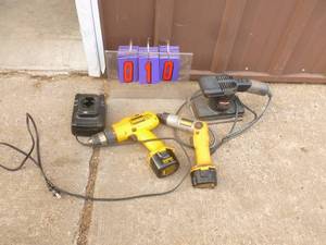 Dewalt 9.6 volt drill & driver with 2 batteries & charger as well as 110 volt sander. Tested & works. As shown.