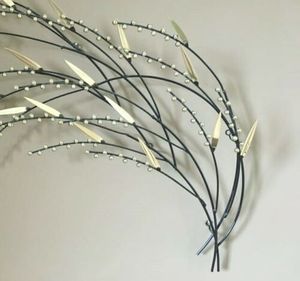 lot 4 image: Phenomenal Large C&nbspJERE Mixed Metal Pussy Willow Branch Wall Art Sculpture With Black Branches Plus Brass Beaded Berries & Leaves...Remember These Are Handcrafted So No Two Are Alike Excellent Vintage Condition