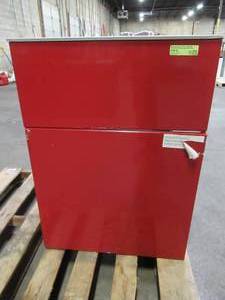 Presenza 24.2 in. x 21.3 in. x 33.8 in. Stainless Steel Utility Sink and Large Empire Red Drawer Cabinet. QL042 - Drawer slide needs to be reattached.