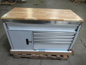 Husky 52 in. W 5-Drawer 1-Door, Deep Tool Chest Mobile Workbench in Stainless Steel with Hardwood Top HOTC5205JX2M