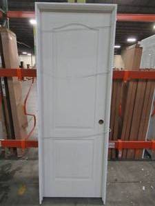 Masonite 28 in. x 80 in. 2-Panel Arch Top Left-Handed Hollow-Core Textured Primed Composite Single Prehung Interior Door.