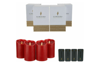 lot 32 image: Set of 4 Luminara 5 Flameless Candles wRemotes, Red