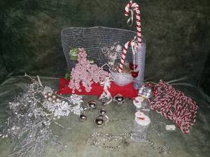 lot 45 image: Silver, Red & White Ribbon, Ornaments & More