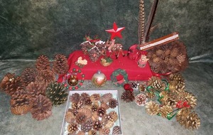 lot 16 image: Rustic Up North Christmas Ornaments & Variety of Pinecones