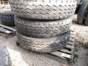 lot 144 image: (3) Retread 11R22.5 Tires, (1) on H...