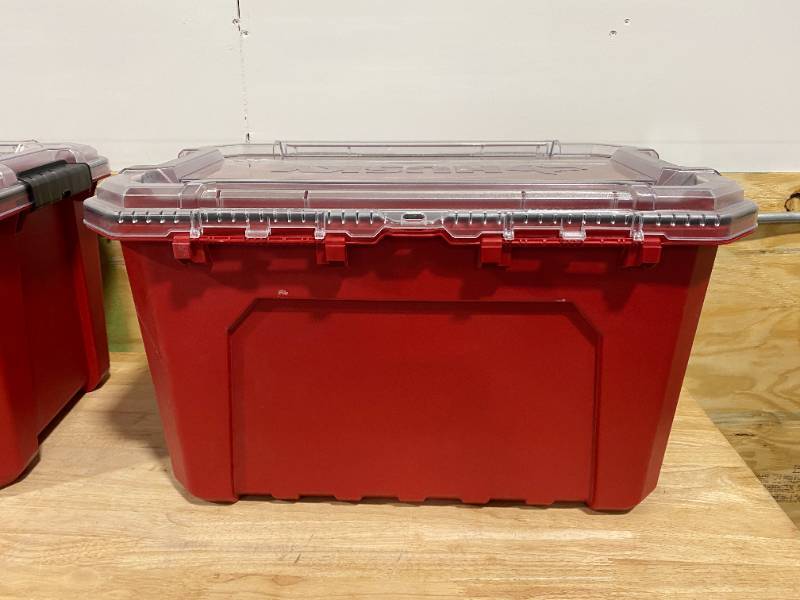 Lot Detail - Husky 20 Gal. Professional Grade Heavy-Duty Waterproof Storage  Container with Hinged Lid in Red