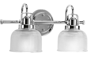 lot 6 image: PROGRESS LIGHTING Archie Collection 17 in. 2-Light Antique Nickel Bathroom Vanity Light with Glass Shades