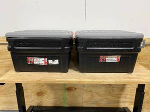 lot 15 image: RUBBERMAID Lot of 2-  24 Gal. Action Packer Storage Boxes With Lids