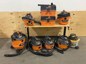 lot 38 image: RIGID Lot of 9 Various Shop Vacs