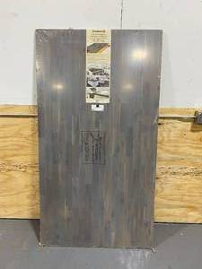lot 80 image: INTERBUILD Acacia 6 ft. L x 40 in. D x 1 in. T Butcher Block Island Countertop in Dusk Grey Wood Oil Stain