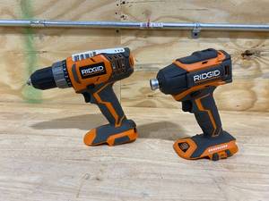 lot 113 image: RIGID Lot of 2 Tools-  One 18v Lithium-Ion Cordless Brushless DrillDriver and One 18v 18-Volt Lithium-Ion Cordless Brushless DrillDriver and Impact Driver Combo Kit (Tools Only)
