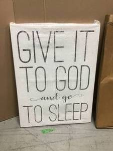 30 in. x 40 in. Give It To God and Go To Sleep Black and White Wood Look Sign Canvas Wall Art by Marla Rae&nbsp&nbspin good condition