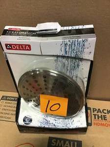 lot 10 image: 3-Spray 7.7 in. Single Wall Mount Fixed Rain Shower Head in SpotShield Brushed Nickel by Delta in good condition 