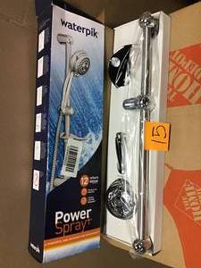 lot 15 image: PowerSpray 12-Spray Hand Held Shower Head with Slide Bar in Chrome by Waterpik