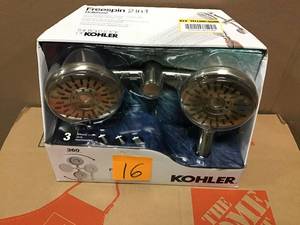 lot 16 image: Freespin Bellerose 3-Spray Patterns 5.25 in. Wall Mount Dual Shower Heads in Vibrant Brushed Nickel by KOHLER