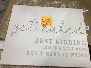 lot 33 image: 16 in. x 20 in. Get Naked This Is A Half Bath Wood Look Typography Canvas Wall Art by Daphne Polselli