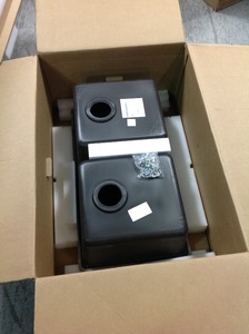 lot 113 image: Quartz Classic Undermount Composite 33 in. 5050 Double Bowl Kitchen Sink in Mocha by Elkay not used