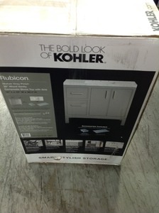 lot 114 image: Rubicon 36 in. Bath Vanity Single Basin Vanity Top in Mohair Grey with White Basin by KOHLER not used