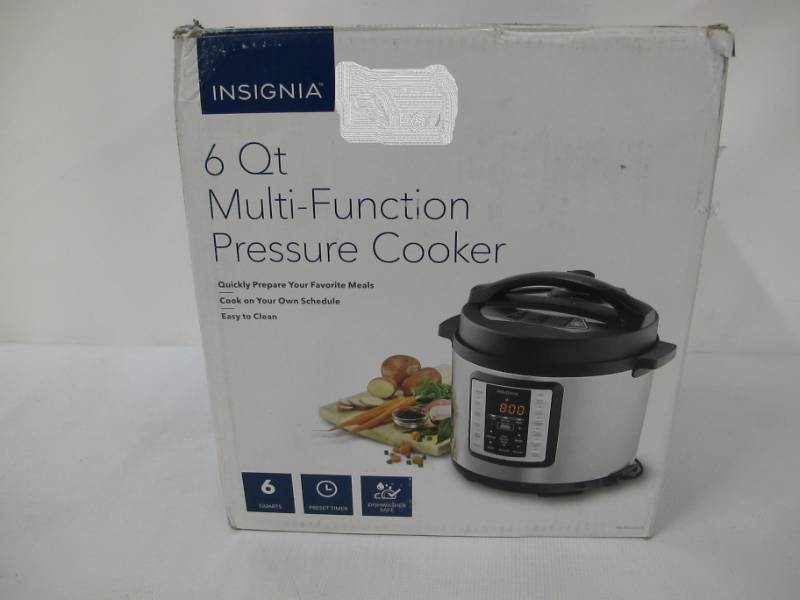 lot 118-C image: Insignia 6-Quart Multi-Function Stainless Steel Pressure Cooker NS-MC60SS9