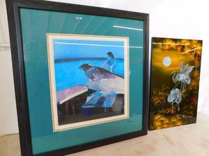 lot 11 image: Vietnamese Mother of Pearl Lacquer Painting  Bird Picture