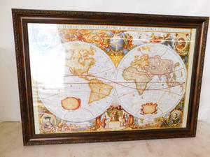 lot 12 image: Antique Framed Print Nova Totivs Terrarvm Orbis Geographic Tabvia Double-Hemisphere World Map