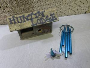 lot 235 image: Wood Bird House and Metal Wind Chim...