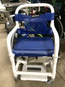 MSRP $800 Anthros PVC Self Propelled Shower, In The Pool, Commode Self-Propelled Wheelchair wPadded Bench Seat &amp Slide-Out Footrest - Great Condition