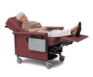 WOW MSRP $2000 Champion Wall Hugger Classic Patient Recliner Transporter Geri Chair With Full Recline &amp Step Up Foot Tray Comes with See Youtube Great Condition - One Side Food Tray Table