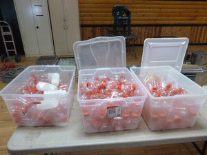 lot 133 image: 3 Totes Full of 245g Bottles with Lids