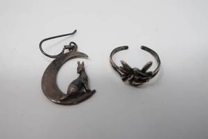 Sterling Fairy Ring & Wolf Earring