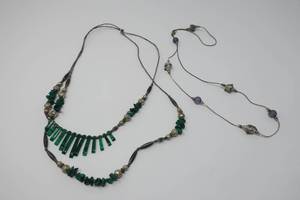 Cool Silver Toned and Green Bead Necklaces