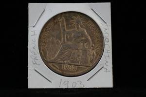 lot 9 image: 1903 French Indo-China Piastre Coin