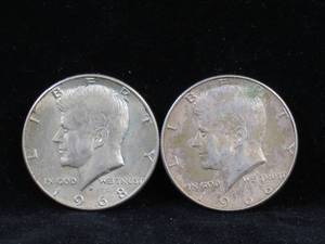 lot 53 image: 2 Kennedy Half Dollar Coins
