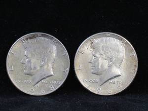 lot 50 image: 2 Kennedy Half Dollar Coins