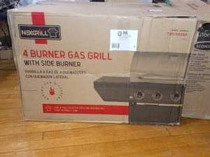 lot 5 image: 4-Burner Propane Gas Grill in Black with Side Burner and Stainless Steel Main Lidby Nexgrill -&nbspopen box not used