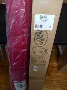 lot 52 image: 9 ft. Round Solar Lighted Market Umbrella- Scarlet