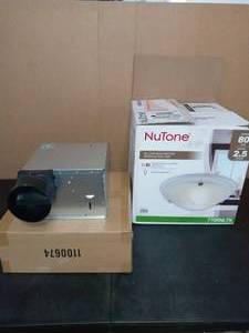 lot 76 image: Decorative Brushed Nickel 80 CFM Ceiling Bathroom Exhaust Fan with Round Globe and Easy Change Trim