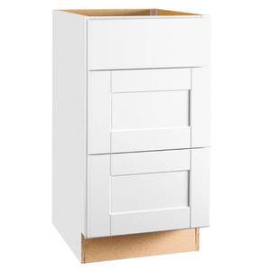 lot 117 image: Hampton Assembled 18x34.5x24 in. Drawer Base Kitchen Cabinet with Ball-Bearing Drawer Glides in Satin White by Hampton Bay & Hampton Assembled 30 in. x 34.5 in. x 24 in. Base Kitchen Cabinet with Ball-Bearing Drawer Glides in Satin White