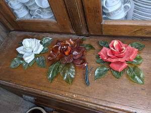 lot 68 image: (3) Decorative Plastic Flowers